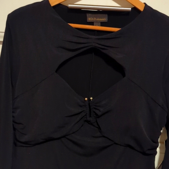 Bold Elements Long Sleeve Sexy Cut Out Cinched Top Blouse Black Large NWT - Picture 2 of 6